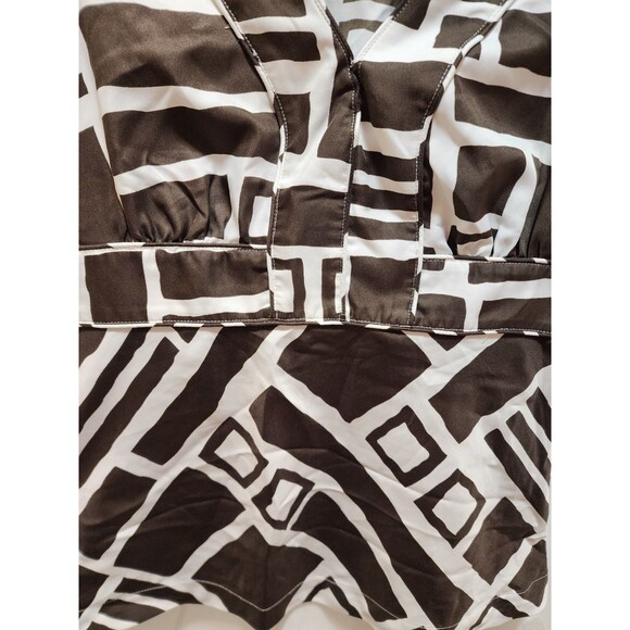BANANA REPUBLIC WOMENS SIZE 0 BROWN WHITE BLOUSE ARTSY GEOMETRIC SAFARI EXOTIC - Picture 4 of 14